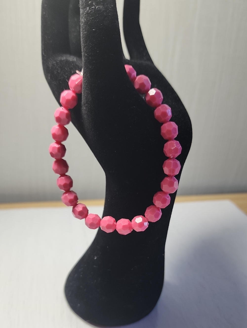 Pink Faceted Bead Stretch Bracelet - handmade